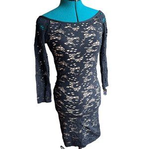 Guess Los Angeles Lace Bodycon Dress Women Size M/L Black Long sleeve